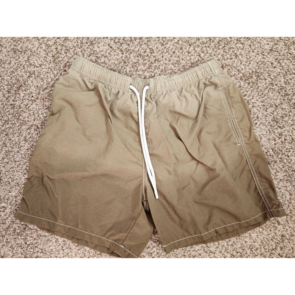 ZARA Mens Sz L Tan Ombre Elastic Drawstring Mesh Lined Swim Trunks Board Shorts